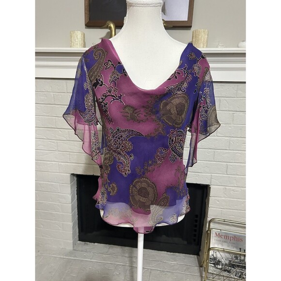 VTG Y2K Robbie Bee Silk Floral Print Beaded Sequin Shirt Top Size 6 Whimsy Fairy - Picture 1 of 5